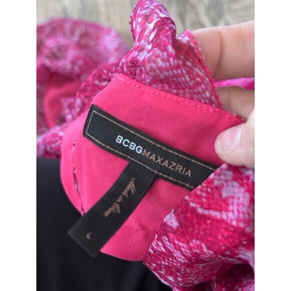 BCBGMAXAZRIA Women's Pink Azaelea Combo Ruffle Silk Halter Top Size Large - Picture 8 of 12